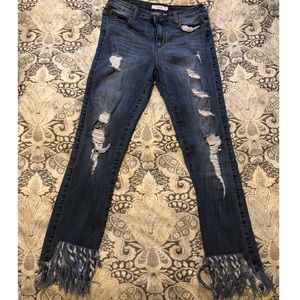 Cello Distressed Fringe Bottom Denim Capri’s